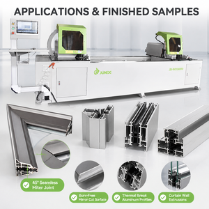 Sierra de doble cabezal inclinada recta CNC de alta precisión JUNDE para perfiles de PVC y aluminio, corte a 45/90 grados, 10.6KW, 700kg - Product Image 4