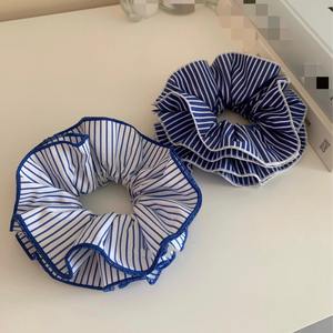 Elegante doppels chichtige koreanische blau gestreifte Haar bänder Größere Stoff gummibänder Zubehör für Frauen - Product Image 6