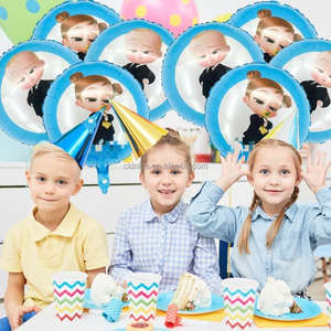 Bonito cartel de cumpleaños azul corona jefe globos pañal biberón guirnalda Bday pajarita pastel Toppers bebé niño jefe fiesta Decoración - Product Image 5