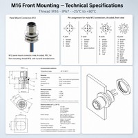 Conector de Latón M12 para Montaje en Panel, 4 Pines, Código A, IP67, PG9, Resistente al Agua, Macho, Industrial, Serie Completa IEC61076