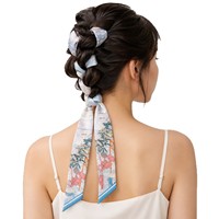 Foulard en Soie de Mûrier 100% pour Femme, 6x125cm, Nouveau Style, Imprimé Bleu Clair Antique, Accessoire de Mode pour Cheveux, Cou ou Sac
