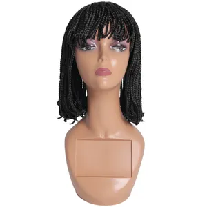 Kurze Bob Perücke mit Pony Geflochtene Box Zöpfe Perücke High Heat Kunstfaser Haar Häkeln Twist Cosplay Haar für schwarze Frauen