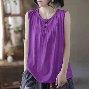 Women's Sleeveless Top Purple Micro Elastic Acrylic Fiber Soft Knit Summer Vest Plus Size - Product Image 1