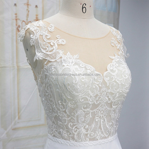 <span class=keywords><strong>Vestidos</strong></span> de novia modernos de una línea de gasa hermosa <span class=keywords><strong>playa</strong></span> con encaje hasta el suelo tren capilla - Product Image 3