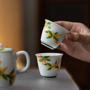 Guanlan White Porcelain Hand Painted Osmanthus <b>Teacup</b> Ceramic Master Cup Single Cup For Home Use Kung Fu Tea Set - Product Image 1