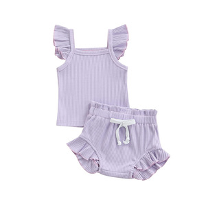 Conjuntos de Ropa de Verano para Bebé, Novedades 2022, Dos Piezas, Acanalado, 100% Algodón, Suave, Conjunto de Cumpleaños para Niña - Product Image 4