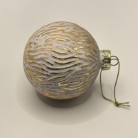 Boules de Noël en verre texturées faites à la main, blanches et dorées, de haute qualité, motif 3D (grille/fleur/vague), décorations de fête pour la maison