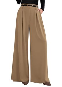 Women's 100% Polyester Breathable High-Waisted Pants Business Casual Office <strong>Trousers</strong> Wide Leg Pant <strong>Elastic</strong> <strong>Waist</strong> <strong>Work</strong> Pants - Product Image 3