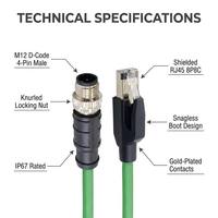 Câble Profinet M12 D-Code vers RJ45, câble Ethernet industriel M12 vers RJ45, cuivre étamé, utilisé pour le contrôle de l'automatisation industrielle