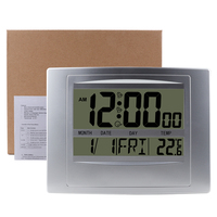 Jam Dinding Digital Elektronik Multifungsi Desain Modern Bahan ABS Persegi dengan Termometer, Kalender, dan Alarm untuk Rumah, Meja, dan Kantor