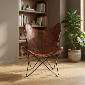 Sillón de Cuero Vintage con Estructura de Hierro Industrial, Sillón de Salón para Sala de Estar - Product Image 1