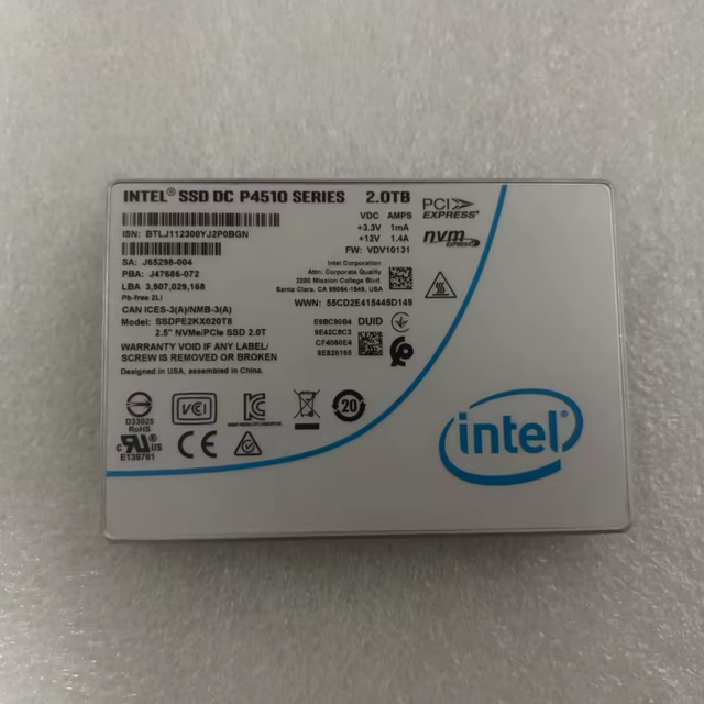 Used Tesed P4510 2TB PCIe Gen3 X4 NVMe U.2 2.5" Enterprise SSD SSDPE2KX020T8