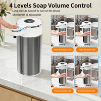 Distributeur automatique de savon pour la maison, en acier inoxydable, sans contact, 4 niveaux réglables, affichage LED, 400 ml, fenêtre visible