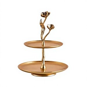 Support à gâteau 2 niveaux en laiton Amson AG-28064, écologique, avec poignée en forme de branche, pour décoration de mariage et événements, doré, style indien, vente chaude - Product Image 1