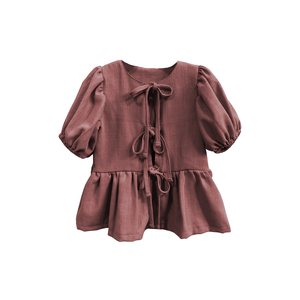 Top de manga farol con cordones, blusas de lino y algodón para niña, camiseta bonita para niños - Product Image 5