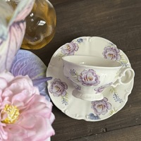Vente chaude fleur violette imprimé vintage en céramique café et thé ensembles en céramique tasse à café ensemble porcelaine tasse à thé soucoupe ensemble