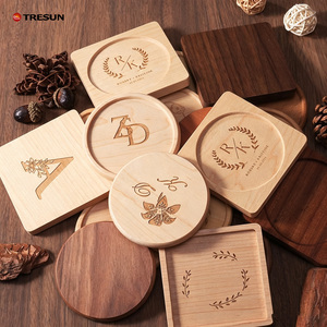 Sous-verres en bois naturel personnalisés en acacia, hêtre et sapelli, vierges et non finis pour impression laser et gravure DIY - Product Image 1