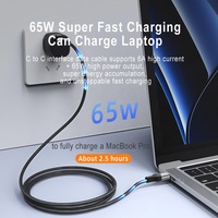 Wopow ML05 kabel data usb, kabel super cepat hitam 65W 6A pengisian daya Cepat Tipe c ke Tipe c
