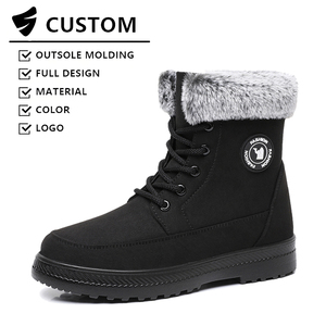 Sepatu bot salju untuk wanita, sepatu bot pinggiran tinggi kaki panjang berlapis bulu tebal hangat bersol tebal serbaguna - Product Image 3