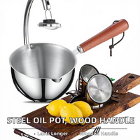 Pot anti-éclaboussures en acier inoxydable avec poignée en bois, design métallique, pour l'huile de piment, le beurre et l'huile, ustensile de cuisine