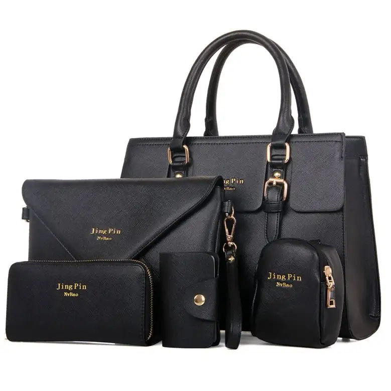 Wholesale Cheap 5 Piece Set Pu Leather Key Case Cartera Tote Bag Hand Bags Handbag With Custom Logo