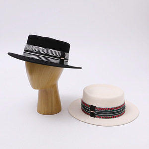 Premium Pure Wool Felt <strong>Hat</strong> Women British Retro Jacquard Band Flat Top Soft Tweed Autumn <strong>Winter</strong> European Fashion - Product Image 2
