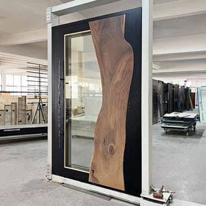 Grande <span class=keywords><strong>porte</strong></span> pivotante en aluminium, <span class=keywords><strong>porte</strong></span> d'entrée de sécurité moderne avec revêtement en bois et verre pour bâtiments résidentiels et commerciaux - Product Image 2