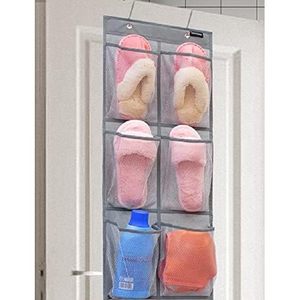 Organisateur de chaussures suspendu pour placard, 12 poches en maille, rangement pour chaussures à suspendre sur la porte, gris - Product Image 4