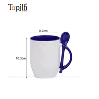 Mug en céramique à sublimation, intérieur coloré, avec poignée et cuillère, imprimable par transfert thermique, pour la maison et le bureau, vente en gros Topjlh