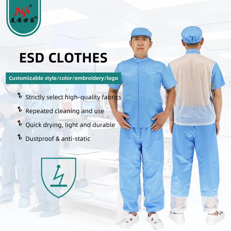 Newly Designed Esd Garment Smock Anti-static Half Sleeved Work Clothes With Open Mesh At The Back For Summer Use