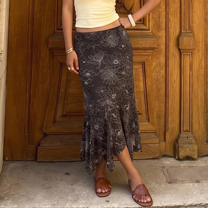 Falda Maxi Plisada de Malla con Estampado Floral Vintage Y2K para Mujer, Cintura Baja, Transpirable, Estilo Sirena, Novedad de Otoño, Ropa Urbana - Product Image 4