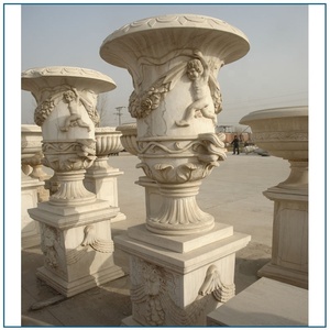 Muebles de piedra de jardín, macetas de mármol <span class=keywords><strong>Beige</strong></span> Natural, macetas grandes de urna de piedra a la venta - Product Image 6