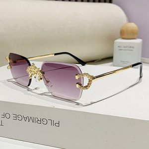 Lunettes de soleil rectangulaires sans monture UV400 pour femmes, protection solaire, lunettes de mode pour adultes - Product Image 3