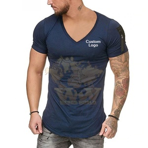 Camiseta de Manga Corta para Hombre, Corte Ajustado, Cuello en V, con Patrón Liso, 100% Algodón, Tejido Jersey con Spandex - Product Image 2