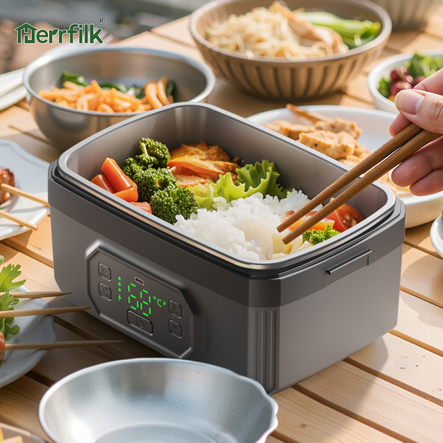Herrfilk NEW Large Battery Powered Automatic Car Compatible Heated Lunch Box-Portable Fast Heating Cordless Electric Digital