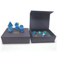 Jeux de dés DND personnalisés 7 pièces, dés de Donjons et Dragons, pochette de dés, jeu de rôle, sac de jeu, dés en résine bleue