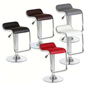 Tabouret de bar réglable en hauteur en PU, <span class=keywords><strong>chaise</strong></span> de bar pivotante profilée en forme de S avec base chromée et repose-pieds - Product Image 2