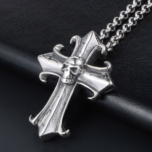 Gothic Retro <b>Cross</b> Skull Pendant Necklace Stainless Steel Men's Fashion Punk Jewelry SP191 - Product Image 4