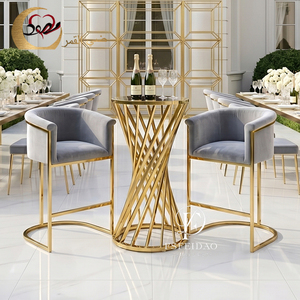 Modern Rose Gold Stainless Steel Marble Top Cocktail Station Restaurant High <b>Bar</b> <b>Tables</b> and Chairs for Hotel Use - Product Image 6