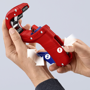 Cortador de tubos KNIPEX 90 23 02 BK DPT50 para tubos de plástico de pared gruesa, también con núcleo de espuma. Corte y biselado en un solo paso. - Product Image 3