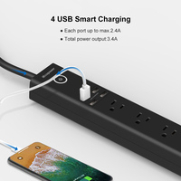 Multiprise Vastfafa 6 prises avec 3 ports USB-A et 1 port Type-C, protection contre les surtensions, compatible Wi-Fi / FCC / ROHS, garantie 12 mois, matériau PC+ABS