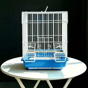 White Steel Wire <b>Bird</b> <b>Cage</b> with Red Plastic Tray Durable Indoor Pet <b>Cage</b> for Small <b>Birds</b> Simple Rectangle Design Painted Finish - Product Image 2
