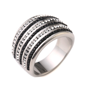 Anillo de Acero de Titanio de 20 mm para Mujer, con 6 Líneas de Diamantes Negros y Blancos, Diseño Geométrico, Anillo de Moda, Joyería de Regalo - Product Image 5