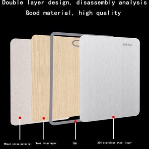 Tabla de cortar de doble cara de acero inoxidable 304 de grado alimenticio con paja de trigo, antideslizante, engrosada, antimoho para cocina - Product Image 5