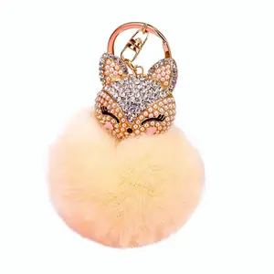 한국식 창조적 인 모조 다이아몬드 여우 머리 자동차 열쇠 고리 여자 가방 펜던트 귀여운 소녀 플러시 열쇠 고리