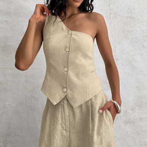 Due pezzi <span class=keywords><strong>donna</strong></span> oversize camicia di <span class=keywords><strong>lino</strong></span> <span class=keywords><strong>pantaloni</strong></span> abiti abbigliamento personalizzato 2 pezzi larghi <span class=keywords><strong>pantaloni</strong></span> camicia gilet di <span class=keywords><strong>lino</strong></span> Set per <span class=keywords><strong>donna</strong></span> - Product Image 4