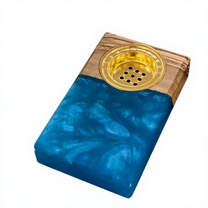 Quemador de Incienso de Madera de Acacia con Resina Epoxi Aura Dorada, Soporte de Oud Hecho a Mano de Primera Calidad para Fragancias de Lujo para el Hogar - Product Image 1