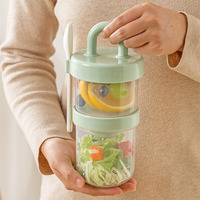 Gobelet portable à double compartiment avec couvercle et cuillère, boîte à bento, saladier, tasse à fruits, repas légers, en plastique, style Instagram