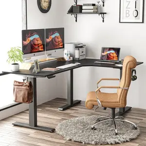 Ofis mobilya seti elektrik L şekli ayaklı masa yüksekliği ayarlanabilir elektrikli akıllı ayaklı masa oturmak standı masası