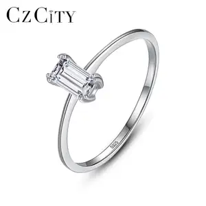 CZCITY cincin 925 perak wanita, perhiasan zirkon kubik potongan zamrud berlian abadi cincin pernikahan